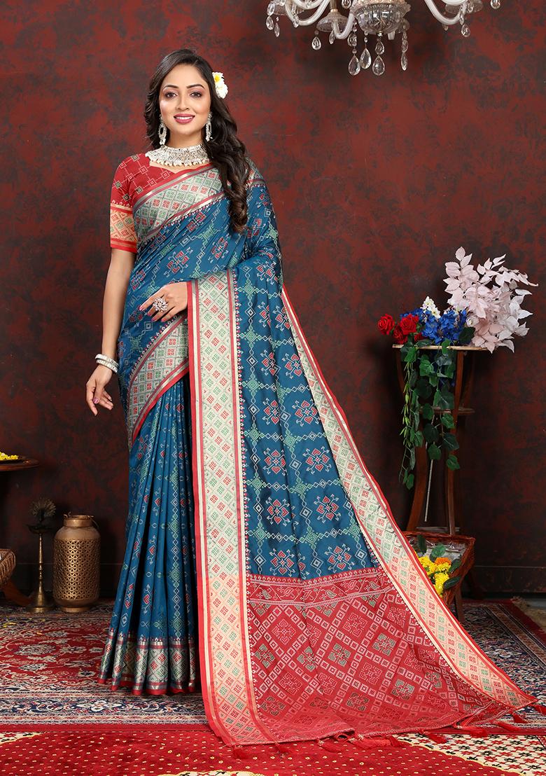 Navy Blue Meenakari Patola Saree Set