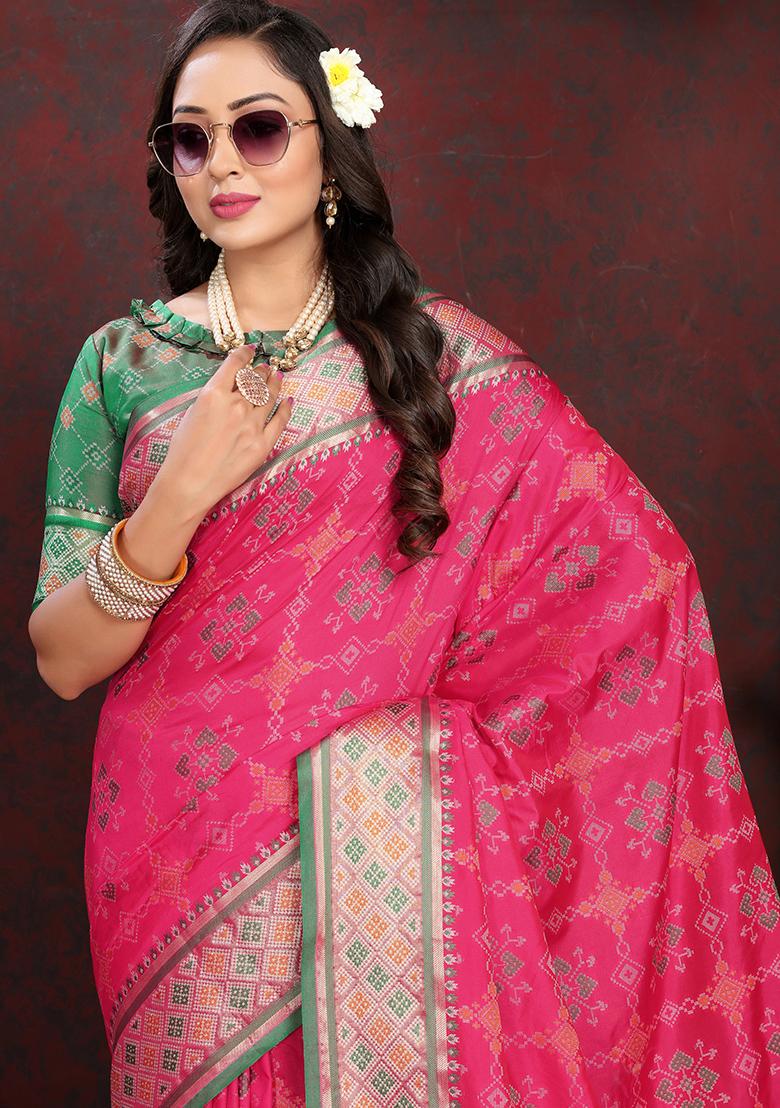 Pink Meenakari Patola Saree Set