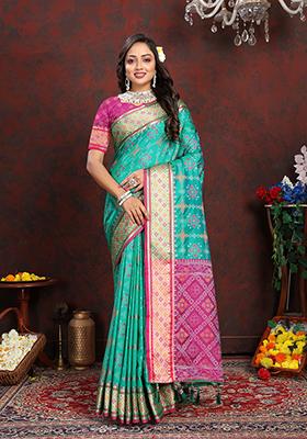 Turquoise Meenakari Patola Saree Set
