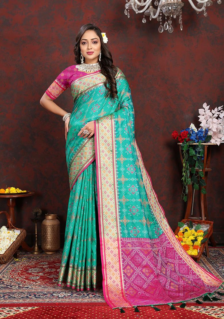 Turquoise Meenakari Patola Saree Set