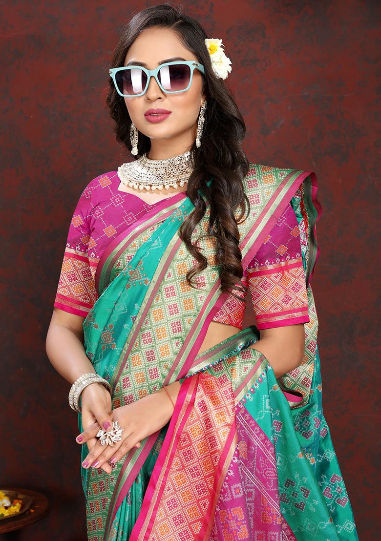 Turquoise Meenakari Patola Saree Set