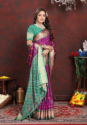 Wine Meenakari Patola Saree Set