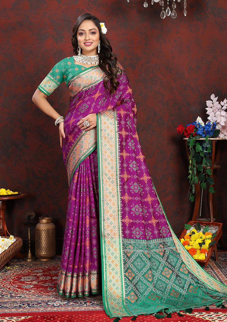 Wine Meenakari Patola Saree Set