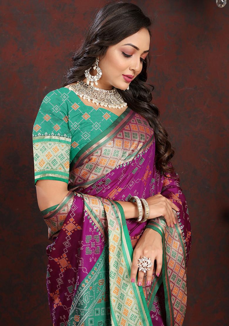 Wine Meenakari Patola Saree Set