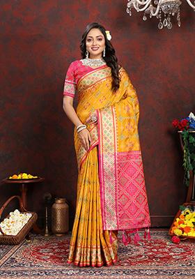 Yellow Meenakari Patola Saree Set