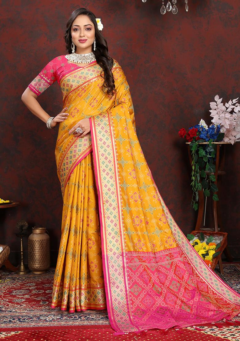 Yellow Meenakari Patola Saree Set