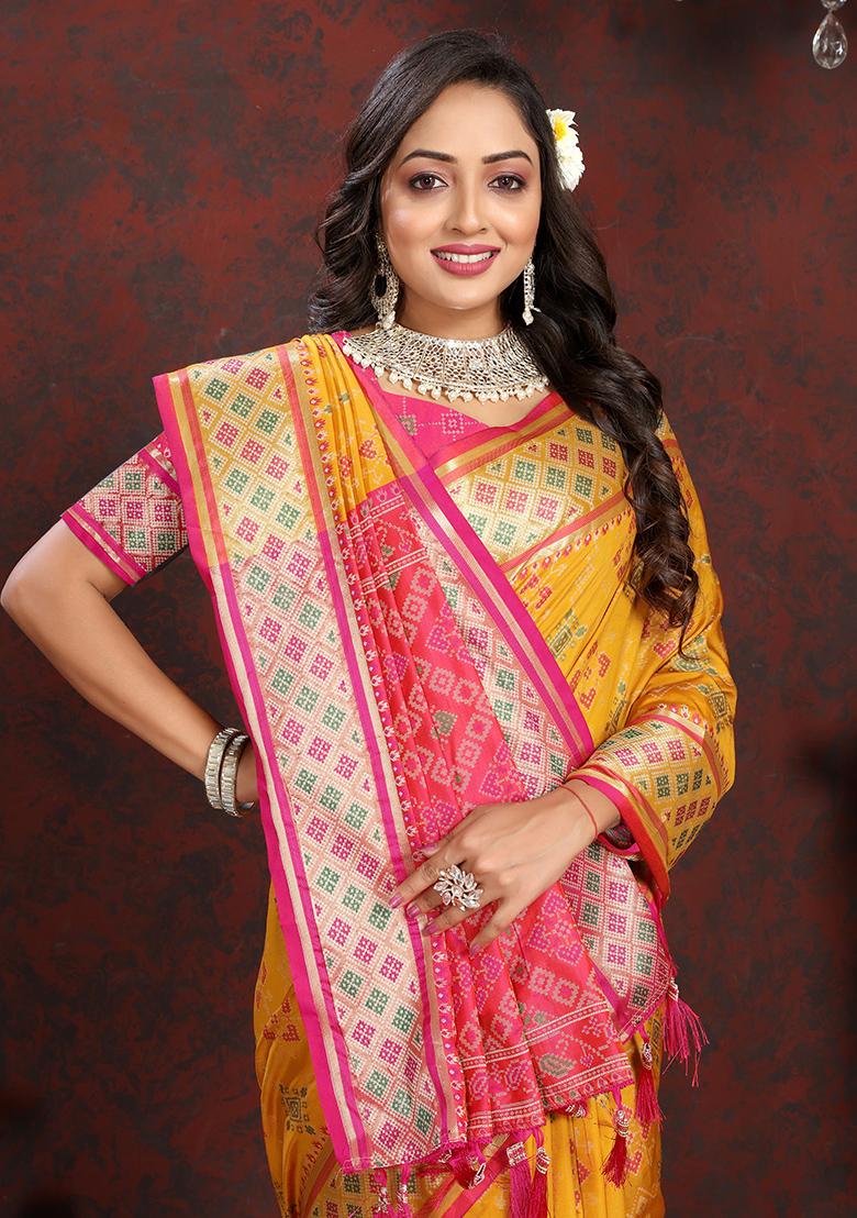Yellow Meenakari Patola Saree Set