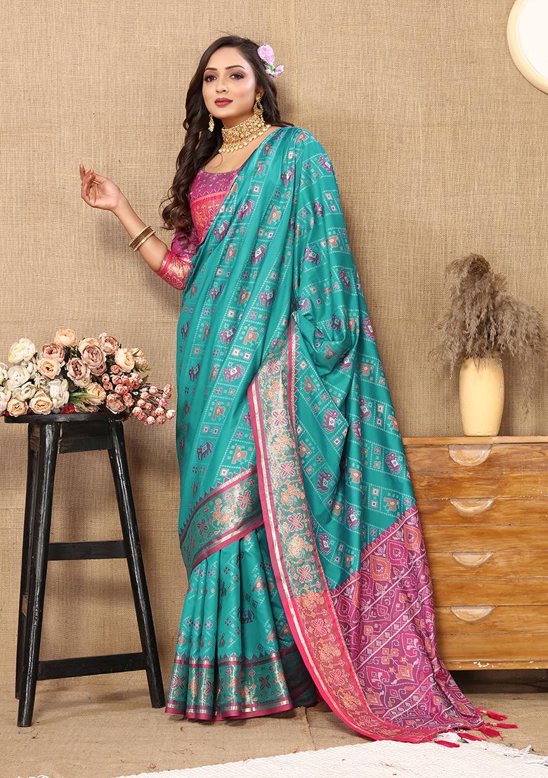 Firozi Meenakari Patola Saree Set