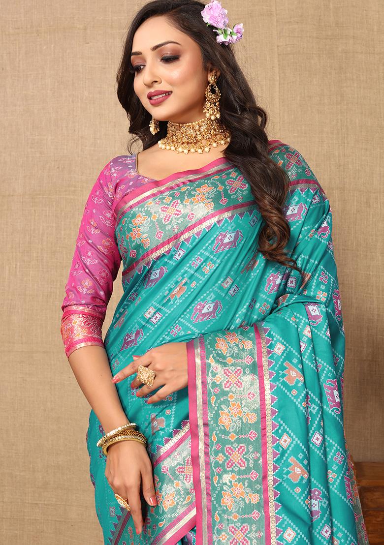 Firozi Meenakari Patola Saree Set