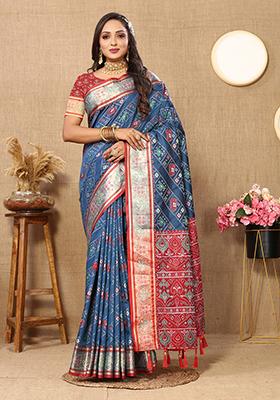Navy Blue Meenakari Patola Saree Set