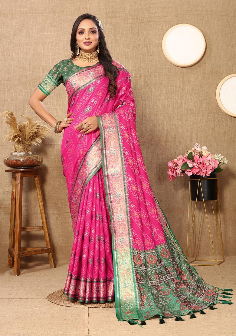 Pink Meenakari Patola Saree Set
