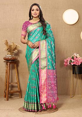 Turquoise Meenakari Patola Saree Set