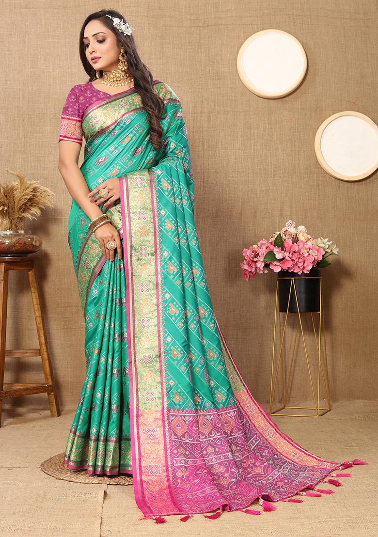 Turquoise Meenakari Patola Saree Set