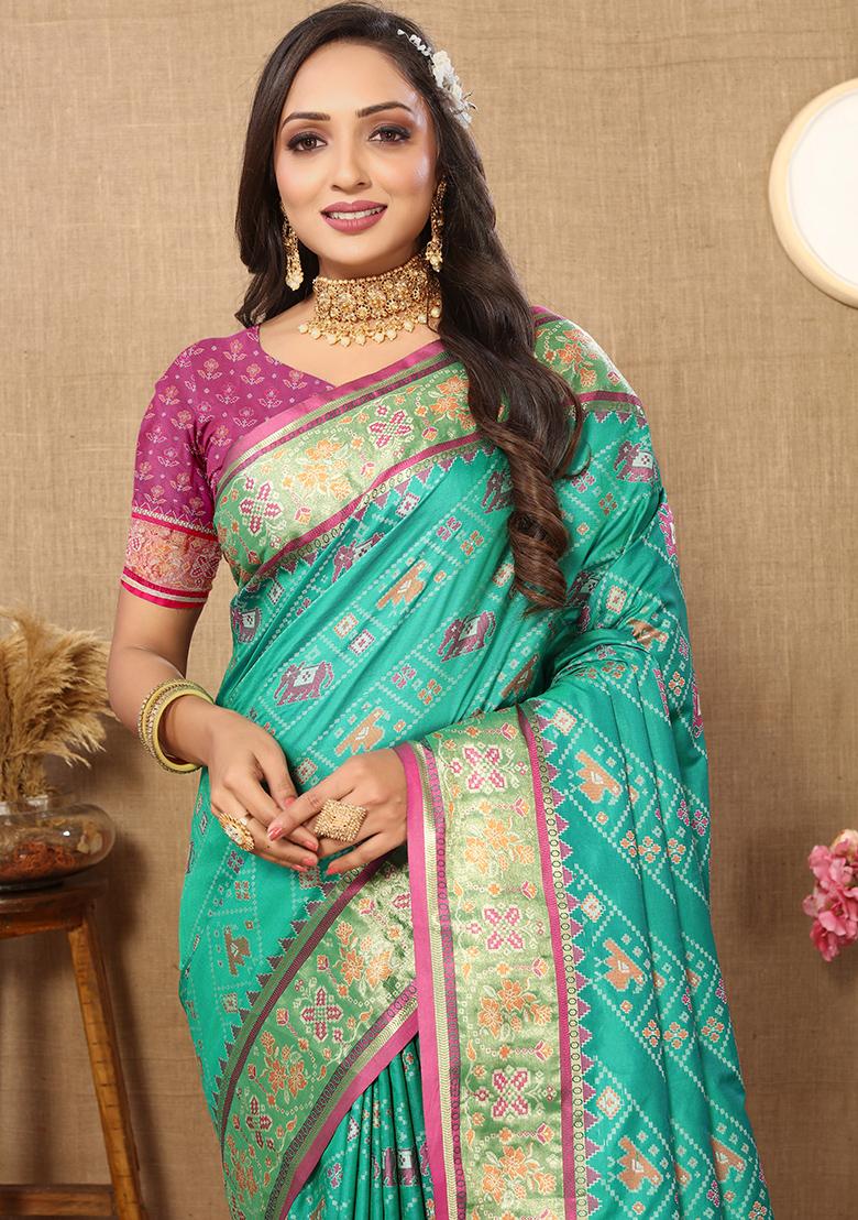 Turquoise Meenakari Patola Saree Set