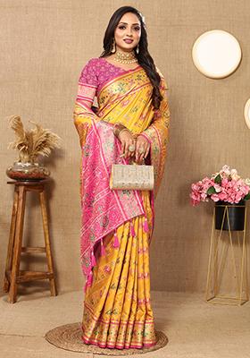 Yellow Meenakari Patola Saree Set
