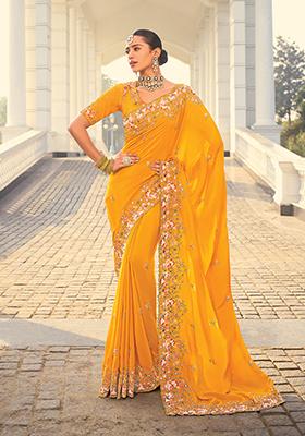 Amber Sequin Embroidered Crepe Saree Set