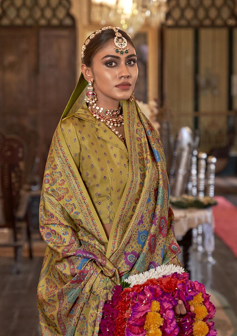 Multicolor Printed Silk Saree Set