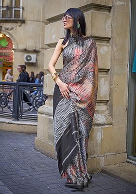 Black Weaving Viscose Saree Set