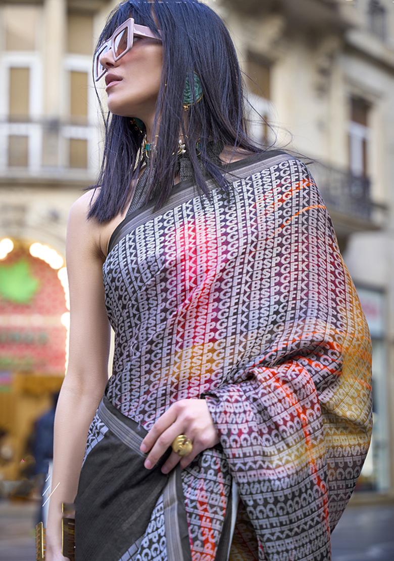 Black Weaving Viscose Saree Set