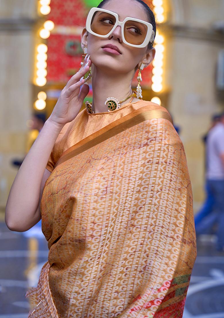 Orange Weaving Viscose Saree Set