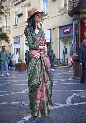 Dark Green Weaving Viscose Saree Set