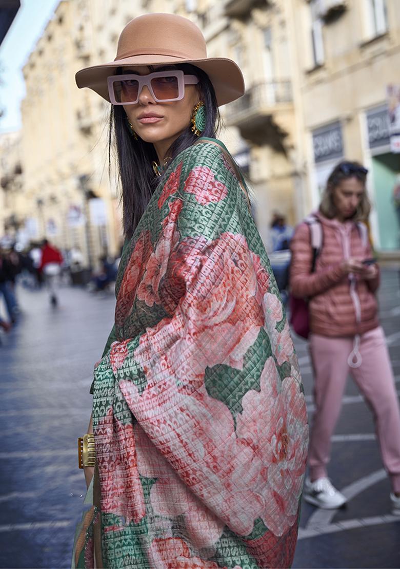 Dark Green Weaving Viscose Saree Set