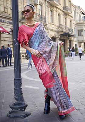 Grey Weaving Viscose Saree Set