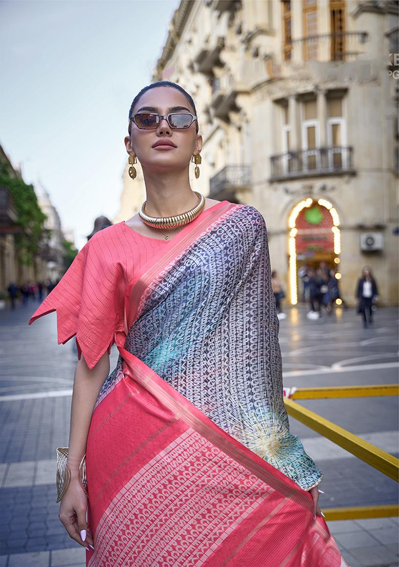 Grey Weaving Viscose Saree Set