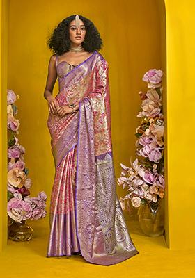 Pink Weaving Silk Saree Set