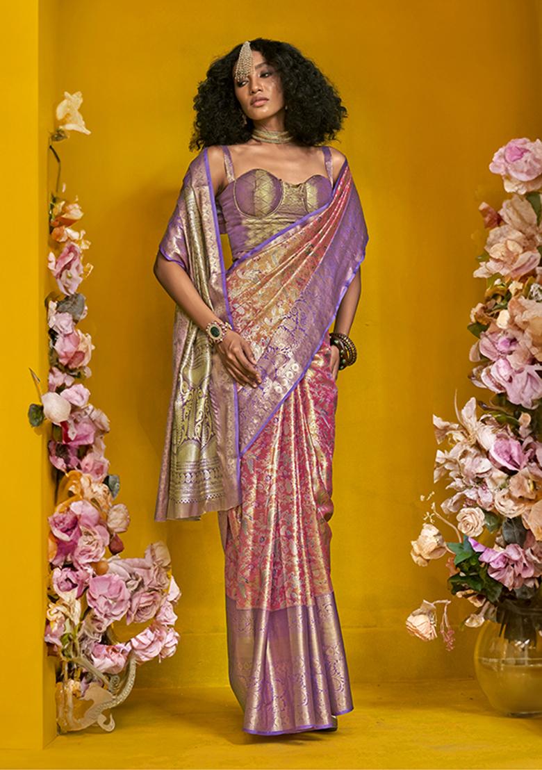 Pink Weaving Silk Saree Set