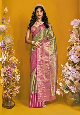 Green Weaving Silk Saree Set