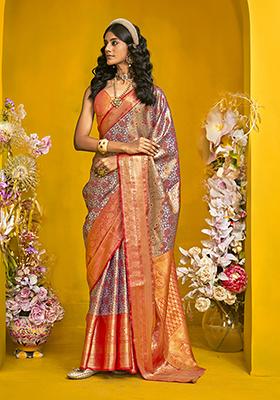 Grey Weaving Silk Saree Set