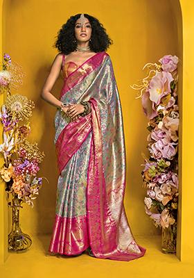 Aqua Blue Weaving Silk Saree Set