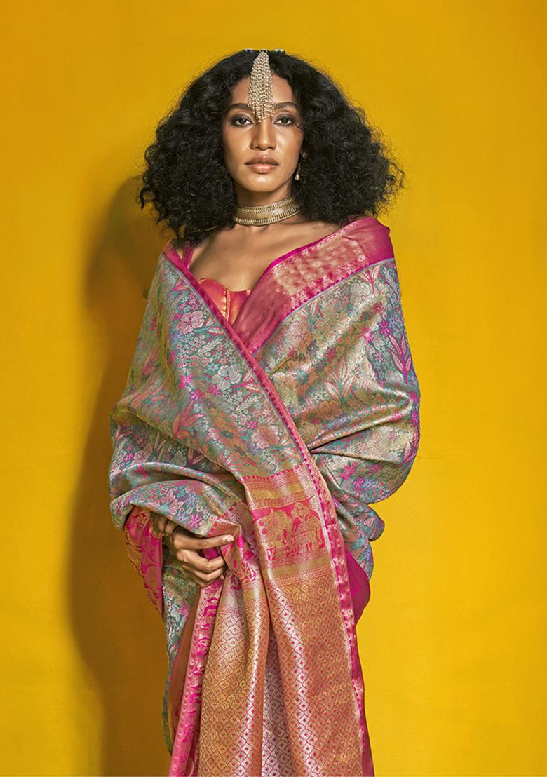 Aqua Blue Weaving Silk Saree Set