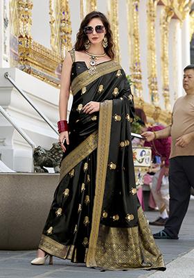 Black Zari Embroidered Silk Saree Set