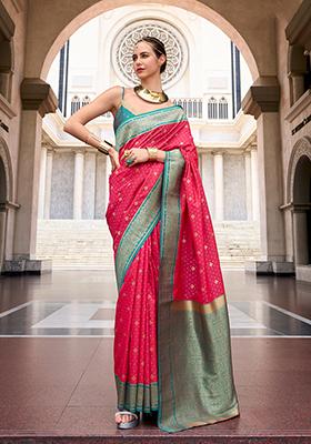 Rani Pink Weaving Silk Saree Set