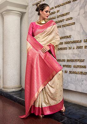 Cream Weaving Silk Saree Set