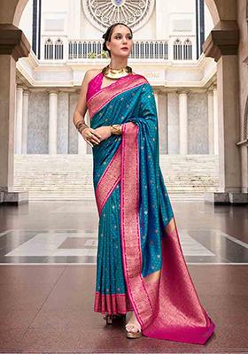 Teal Blue Weaving Silk Saree Set