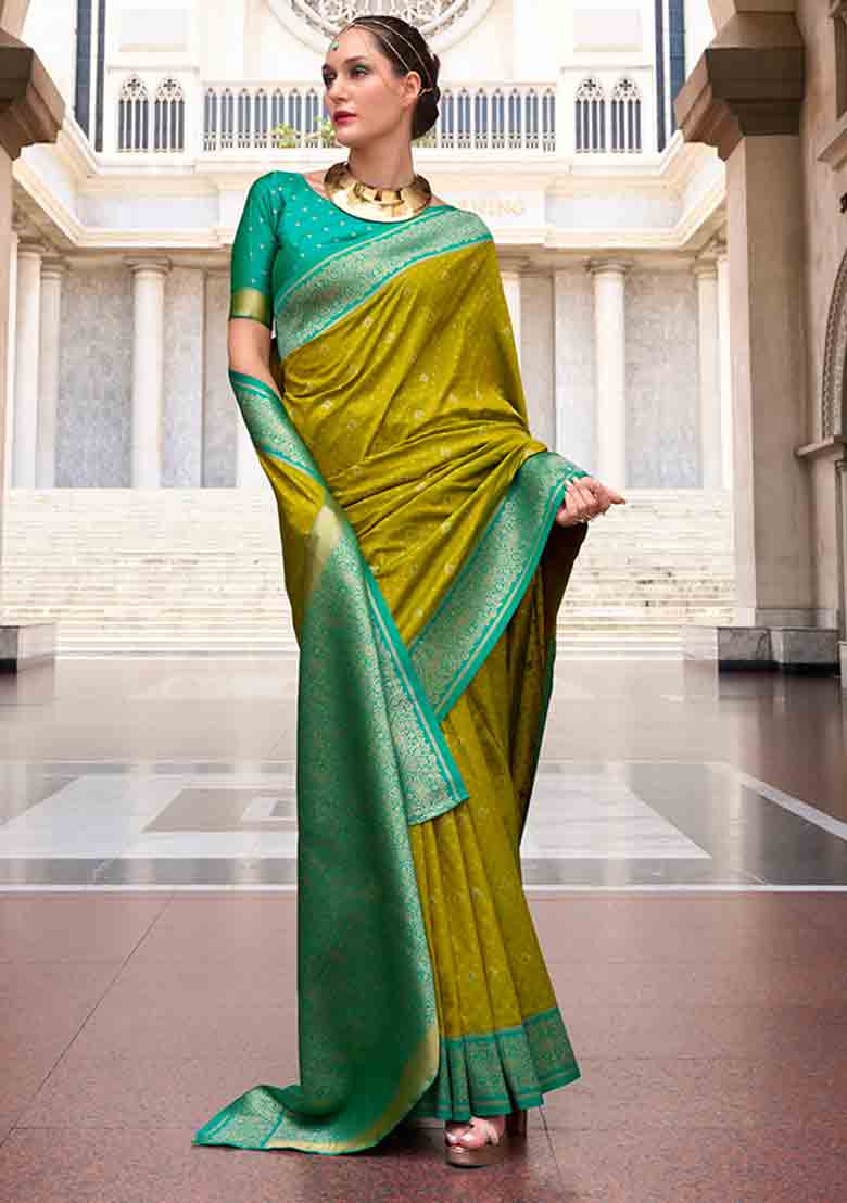 Olive Green Weaving Silk Saree Set