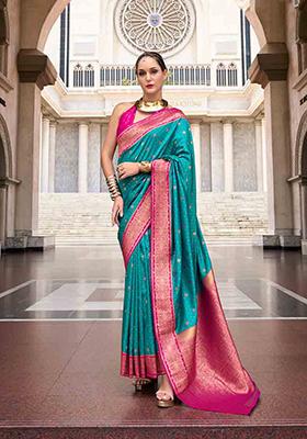 Aqua Blue Weaving Silk Saree Set