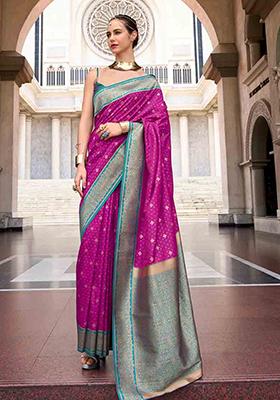 Magenta Weaving Silk Saree Set