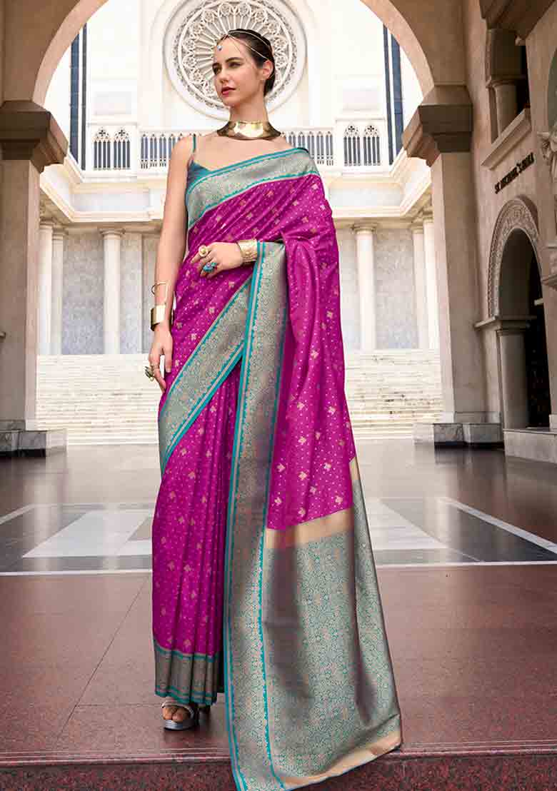 Magenta Weaving Silk Saree Set