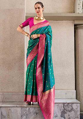 Teal Blue Weaving Silk Saree Set