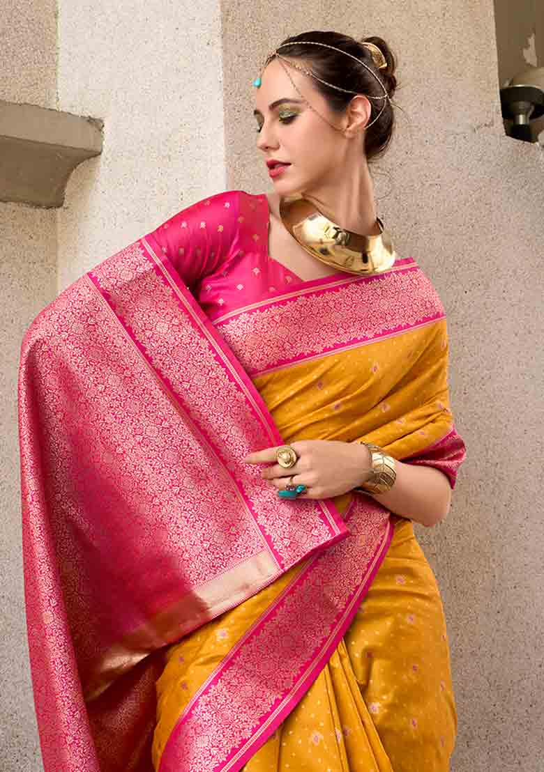 Mustard Weaving Silk Saree Set