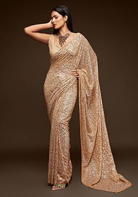 Cream Sequin Embroidered Georgette Sarees
