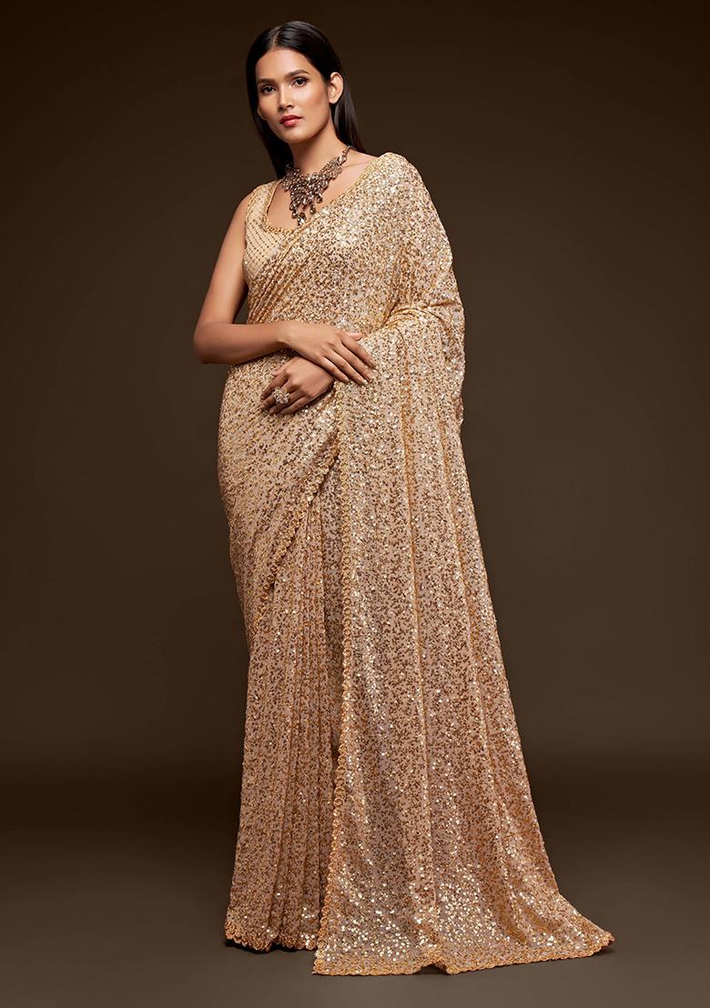 Cream Sequin Embroidered Georgette Sarees