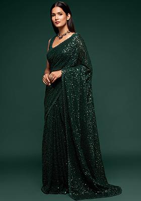 Green Sequin Embroidered Georgette Sarees