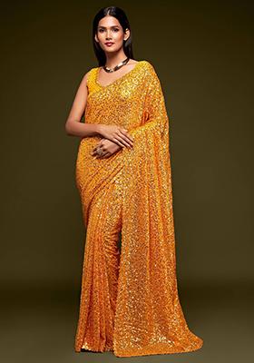 Yellow Sequin Embroidered Georgette Sarees