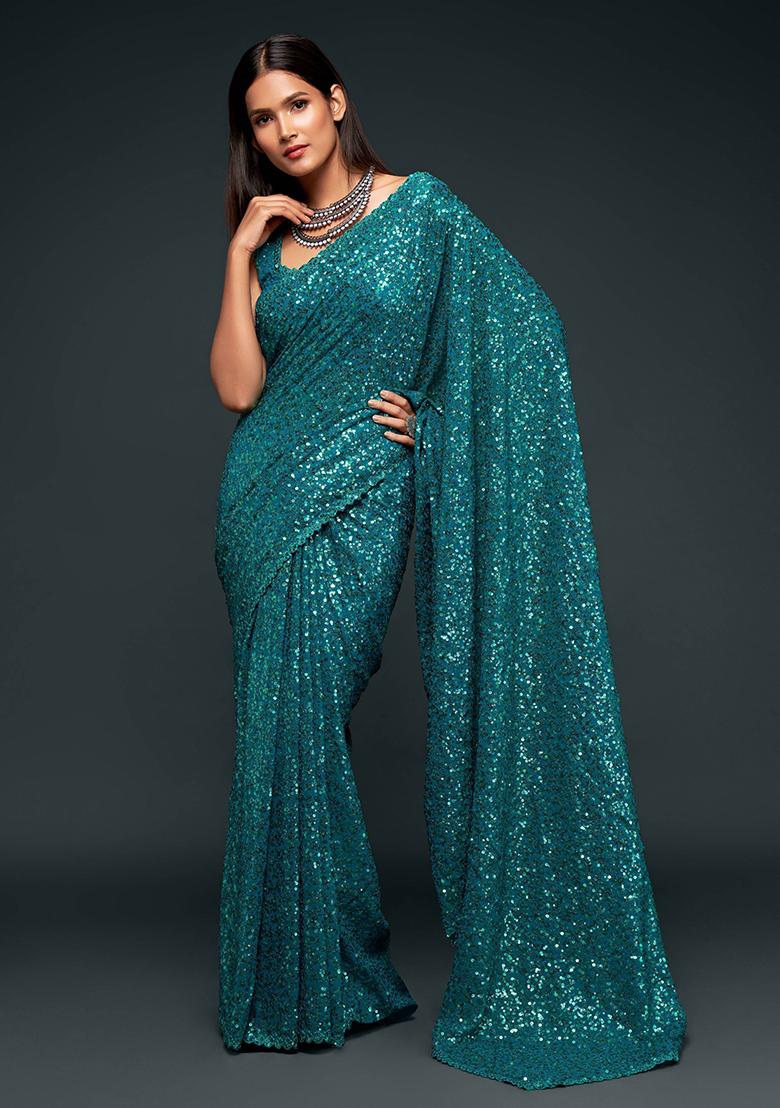 Blue Sequin Embroidered Georgette Sarees