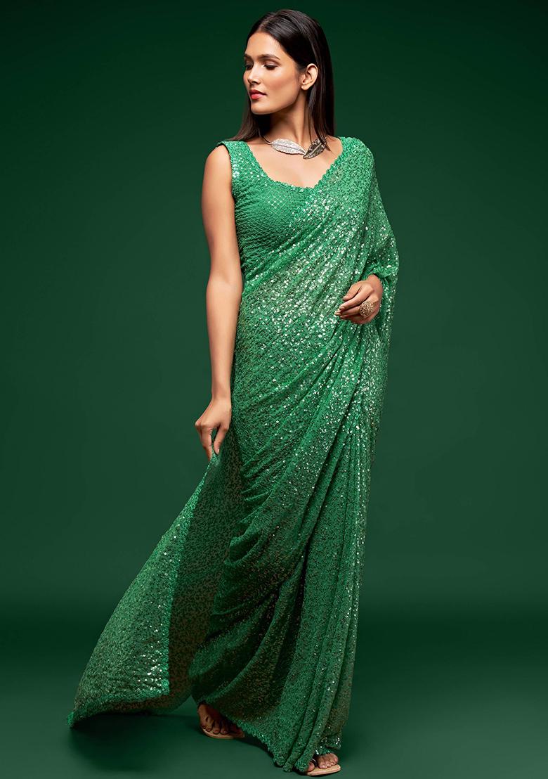 Green Sequin Embroidered Georgette Sarees